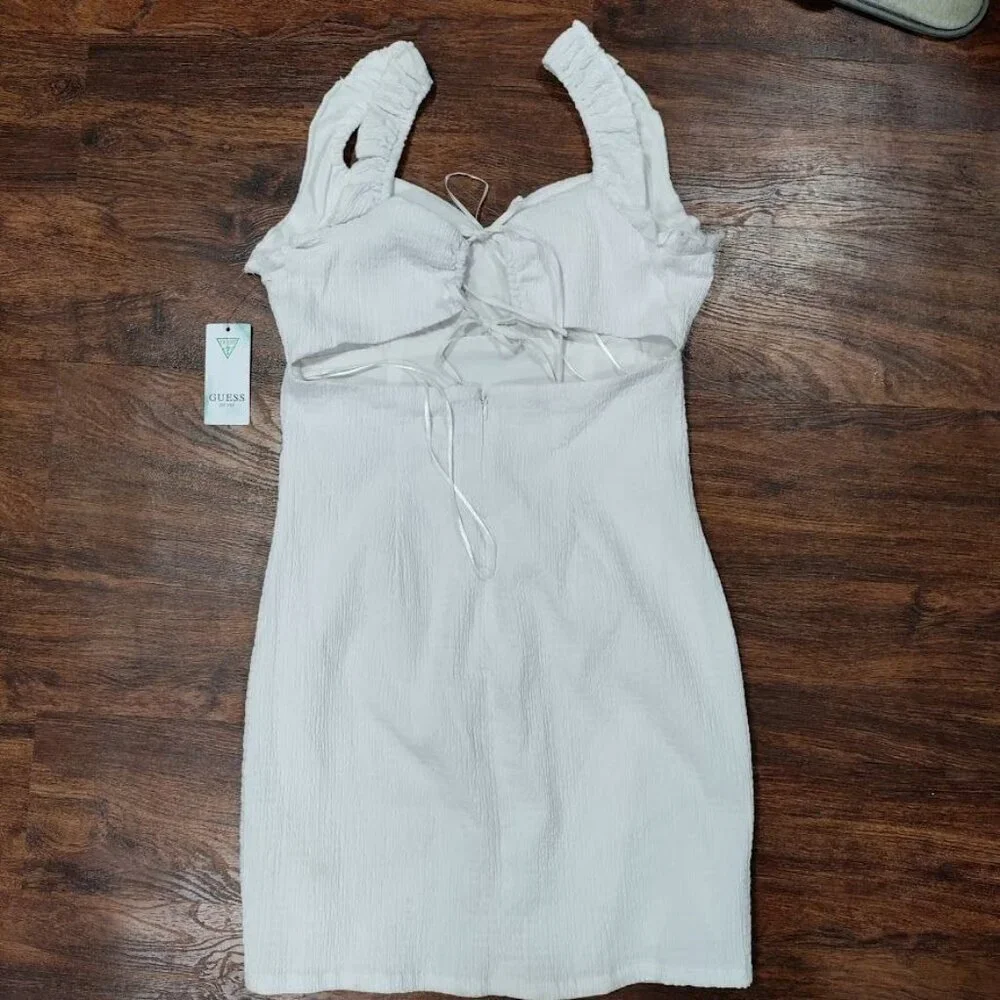 NWT Guess Gauzy Twee Y2k Cottagecore Smocked Mini Dress White Womens Size Medium - Picture 2 of 11